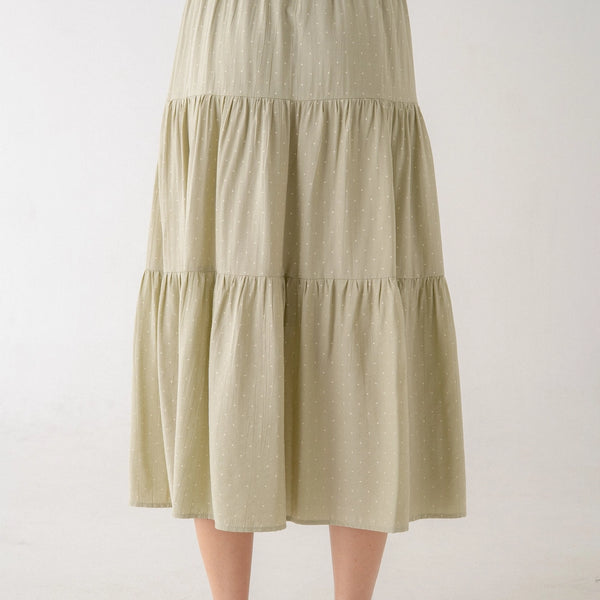 Micro Dot Tiered Midi Skirt