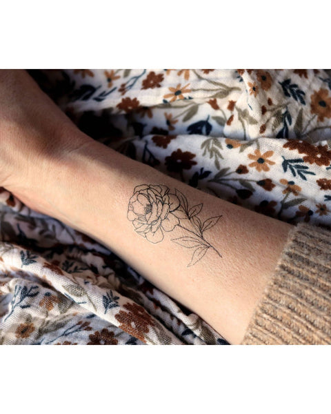 Black ink Peony Temporary Tattoo - SLATE Boutique & Gifts