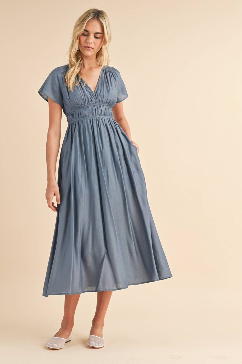 Satin Flutter Sleeve Midi Dress