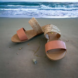 Coral and tan Slide Sandals - womens shoes