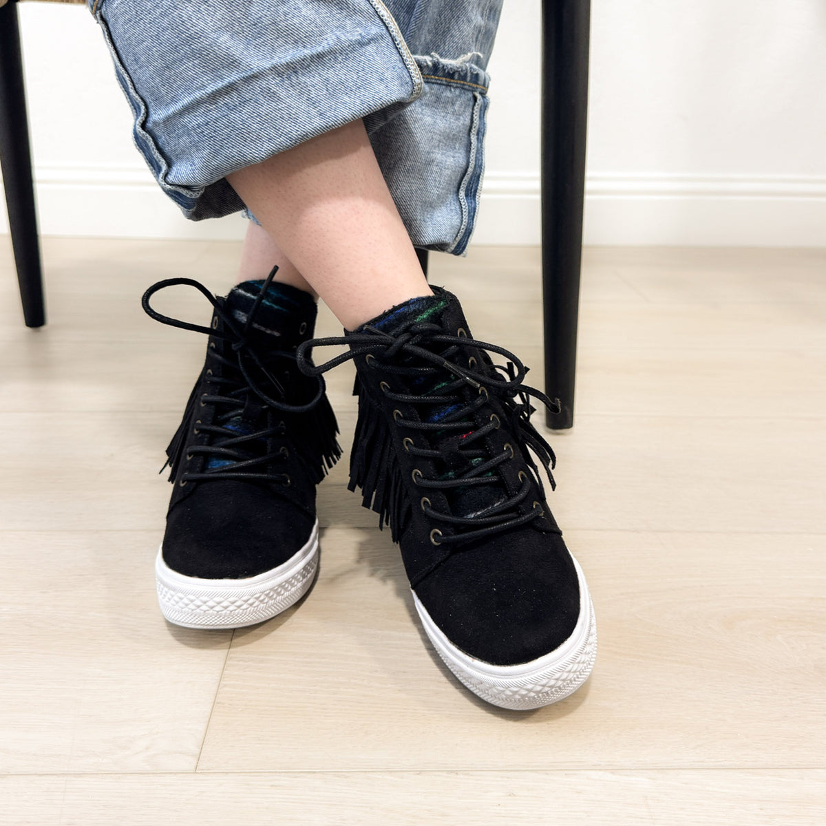Nick Fringe Sneaker Wedge in Black
