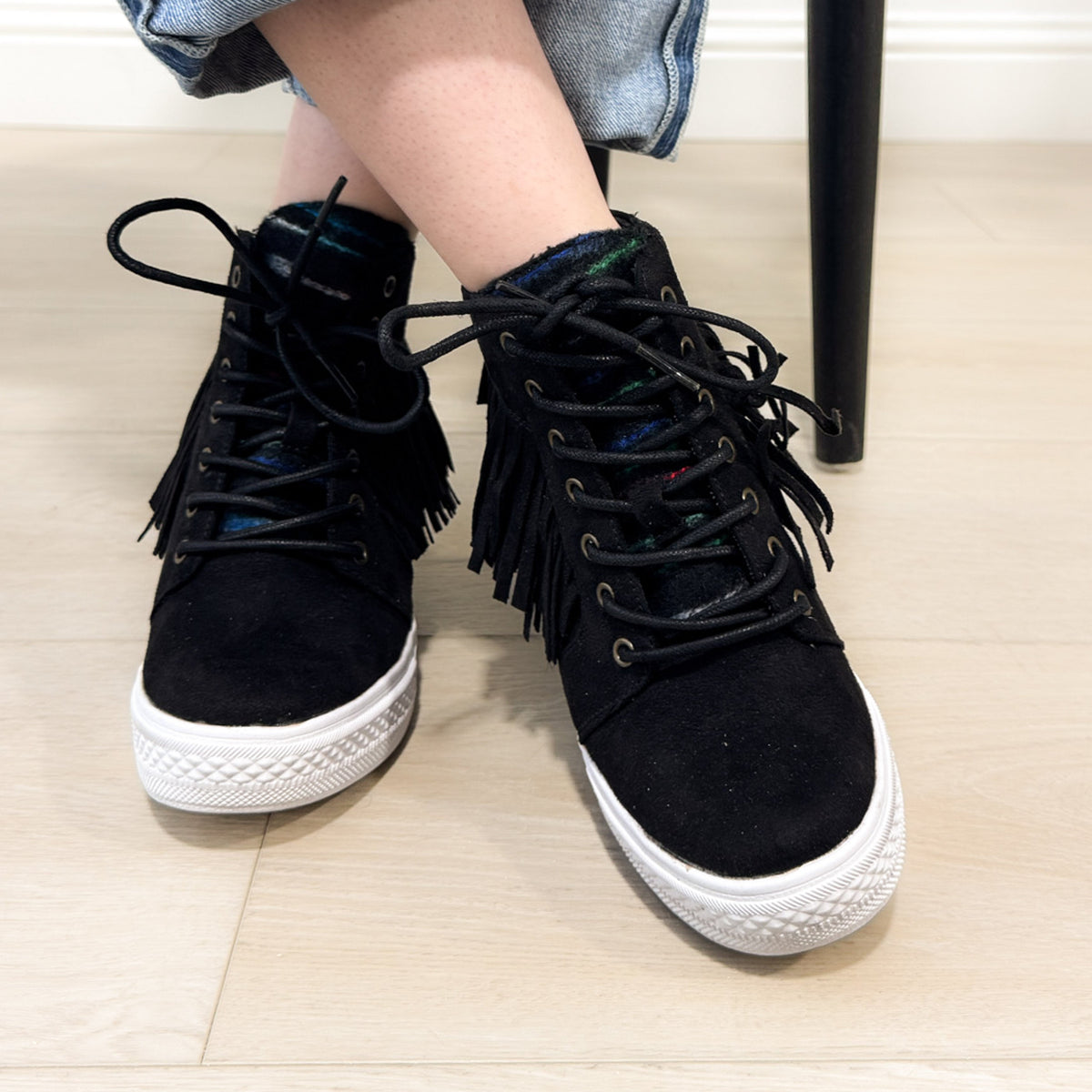 Nick Fringe Sneaker Wedge in Black