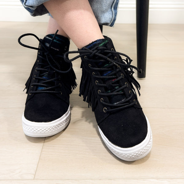 Nick Fringe Sneaker Wedge in Black