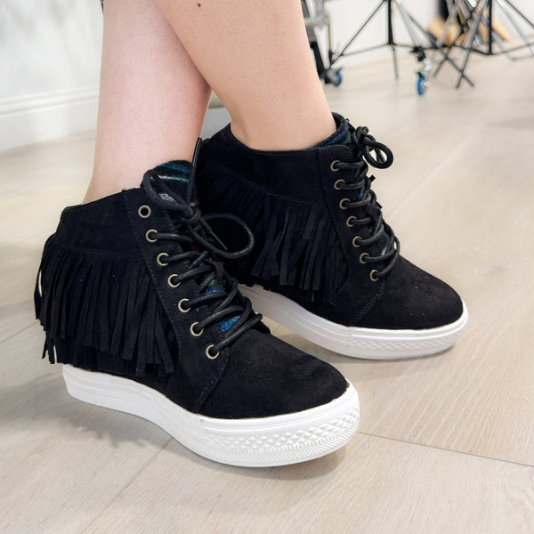 Nick Fringe Sneaker Wedge in Black