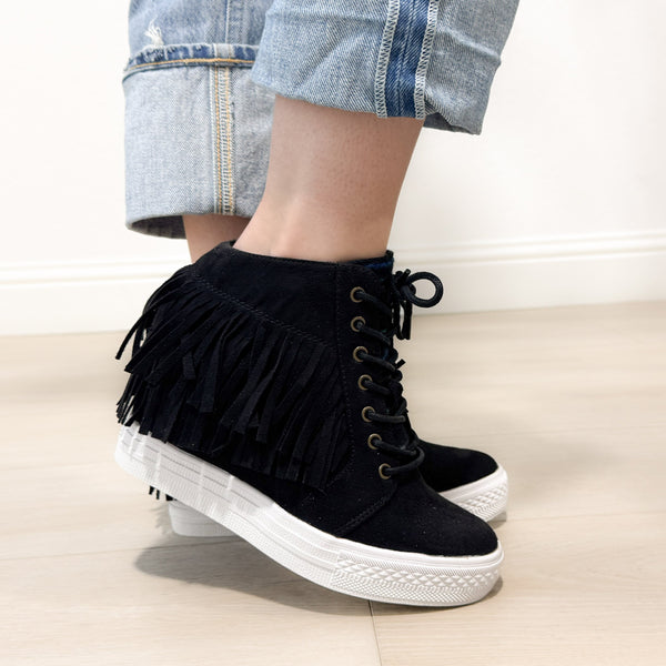 Nick Fringe Sneaker Wedge in Black