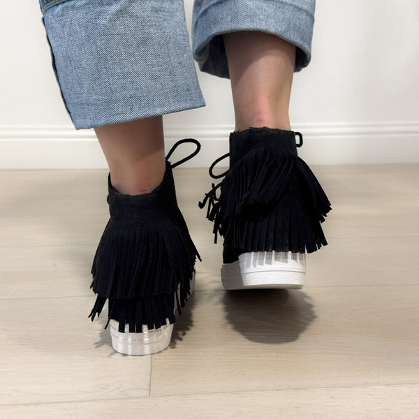 Nick Fringe Sneaker Wedge in Black
