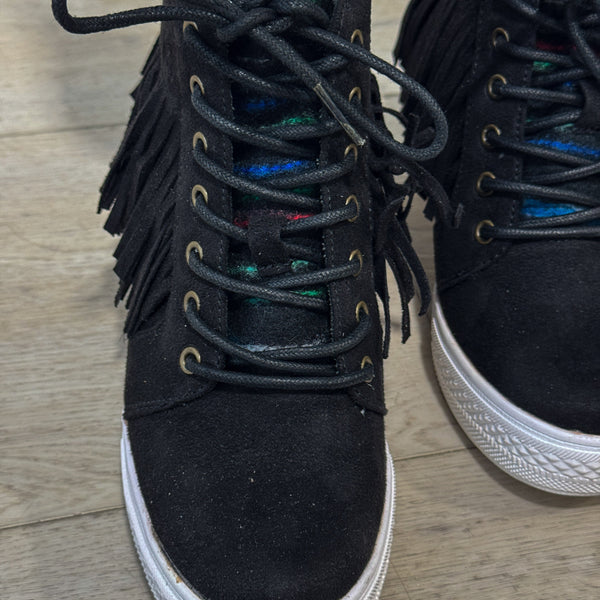 Nick Fringe Sneaker Wedge in Black