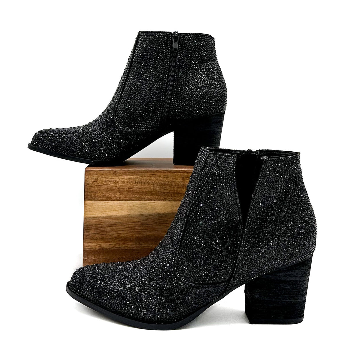 Shine Star Rhinestone Bootie in Black