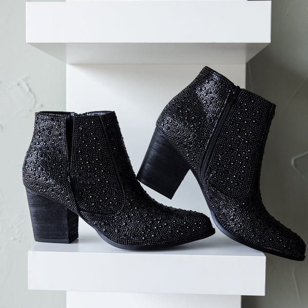Shine Star Rhinestone Bootie in Black