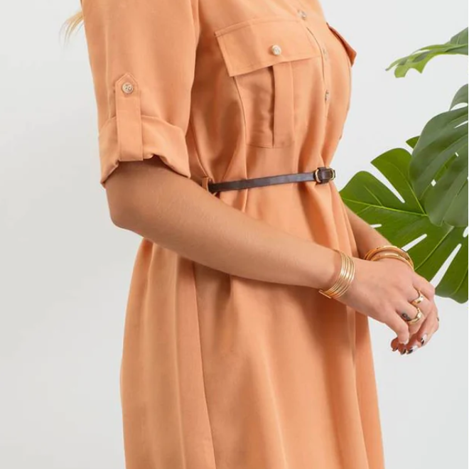 3/4 Sleeve Belted Mini Dress