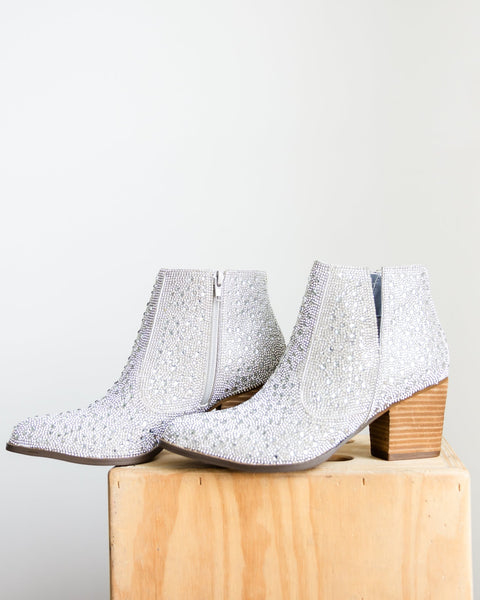 Shine Star Rhinestone Bootie in Silver