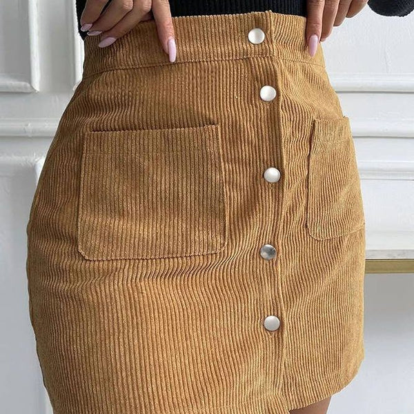 Corduroy Button Pockets Skirt