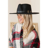 Black womens fedora hat with two buckles. Perfect outfit accessory.