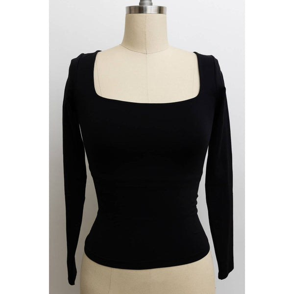 Black long sleeve square neck top - Women's Clothing