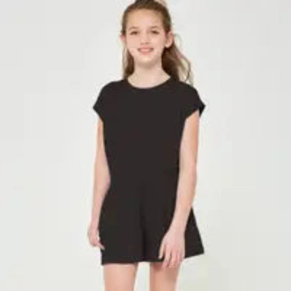 Kids Solid Skort Romper- Black - SLATE Boutique & Gifts
