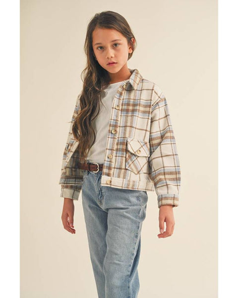 Girls Plaid Button-up Short Shacket