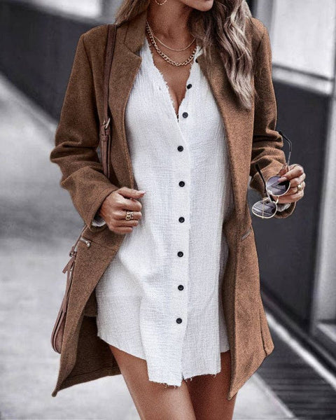 Open Front Notch Collar Mid-Length Coat