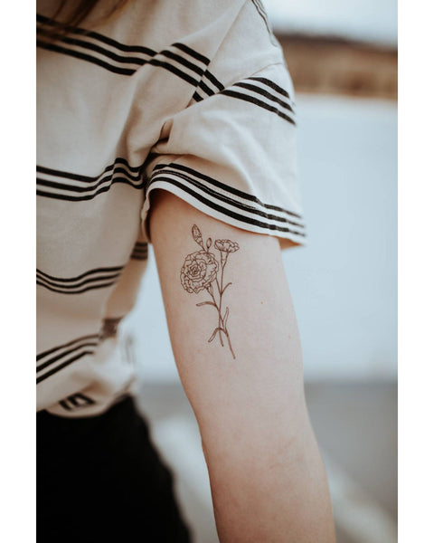 Black ink Carnation temporary tattoo -SLATE Boutique & Gifts