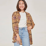 Juniors Plaid Shacket- Tan - SLATE Boutique & Gifts
