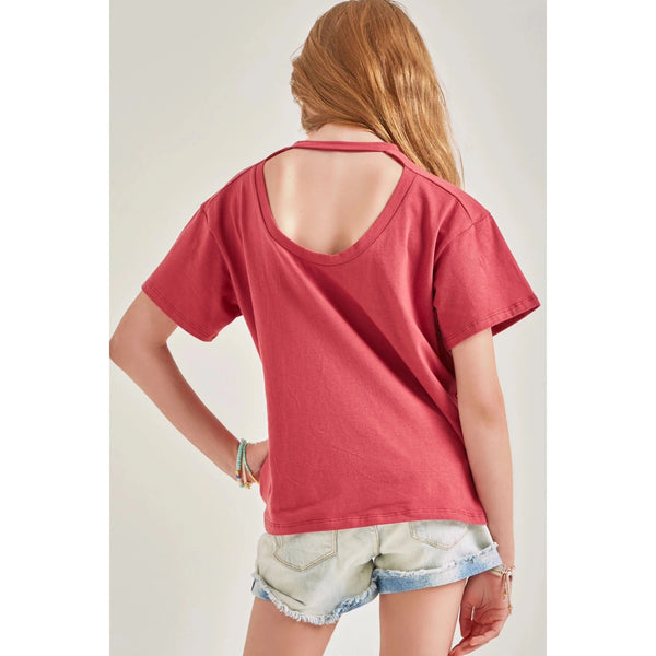 Cut out Open Back Top- Barry Red - girls clothing