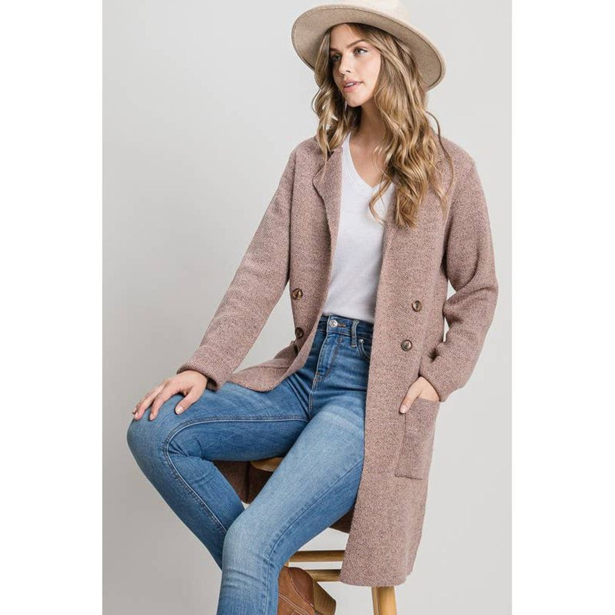 Double Breasted Knit Coat