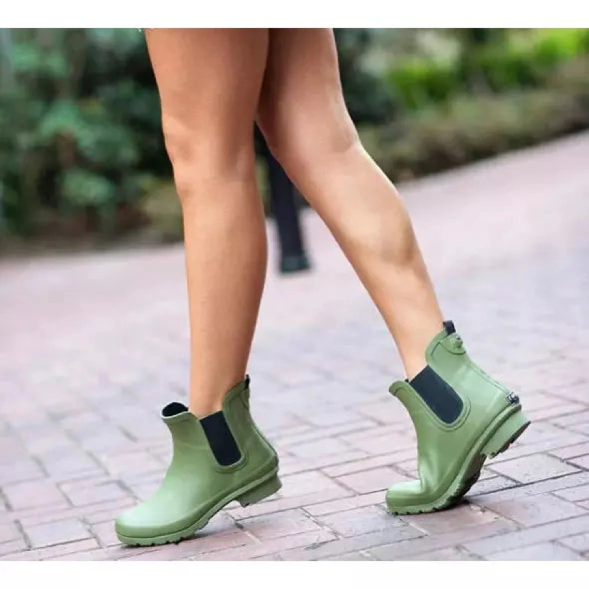Green ankle top rain boots