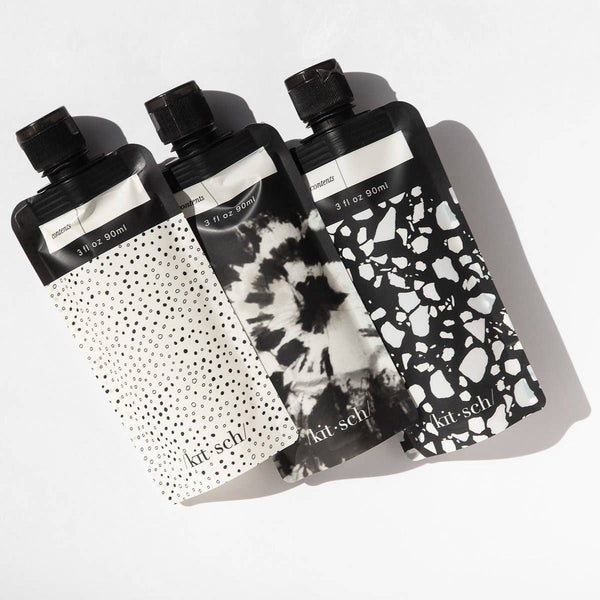Refillable Travel Pouches 3pc Set - Black & Ivory - SLATE Boutique & Gifts