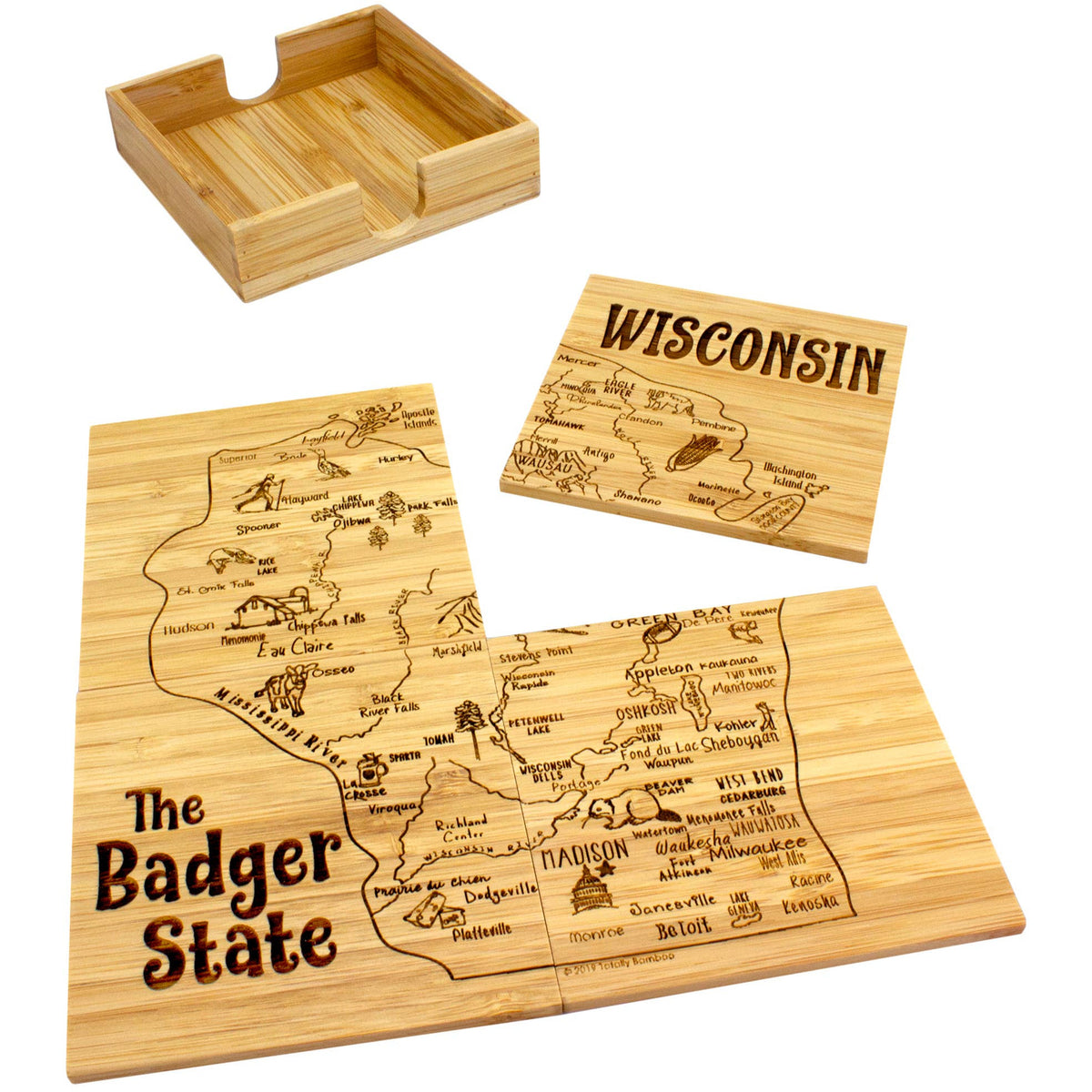 Wisconsin Puzzle 4-Pc. Coaster Set with Case - SLATE Boutique & Gifts