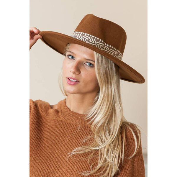 Sedona Brown Fedora Hat with white design - women's accessories 