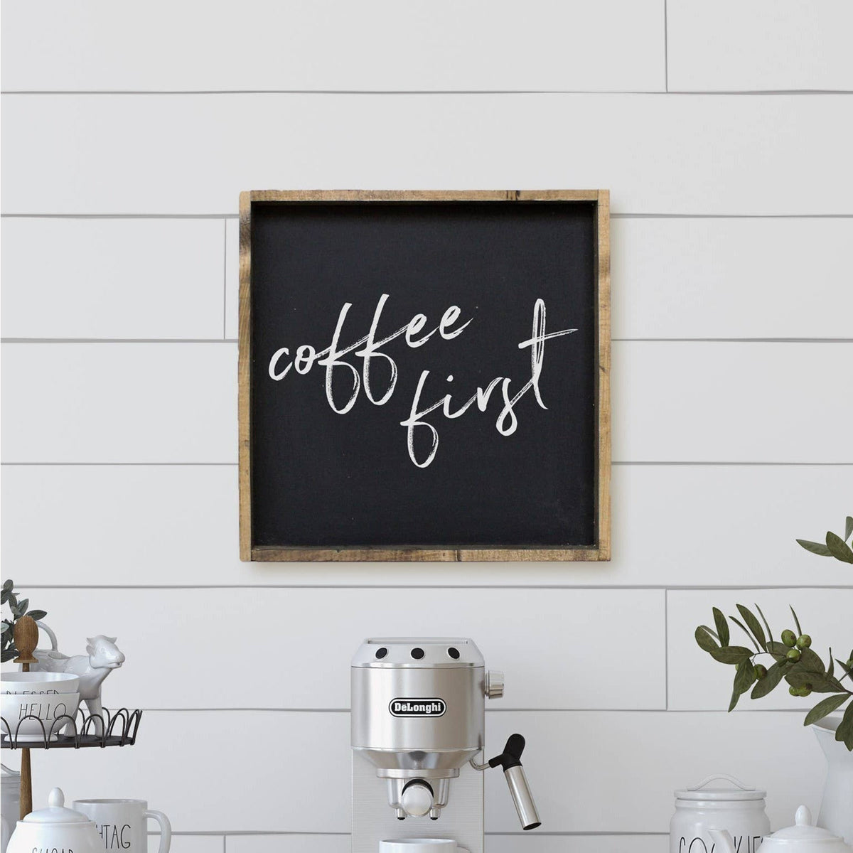 Black Coffee First Wood Sign - kitchen accessory & gift