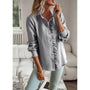 Thin stripped ruffle button long sleeve shirt - womens clothing