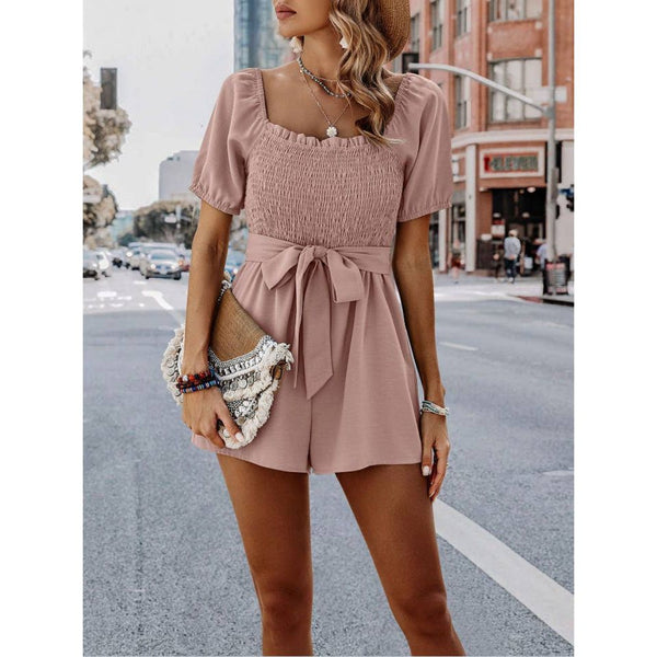 Square Neck Waist Tie Romper - SLATE Boutique & Gifts
