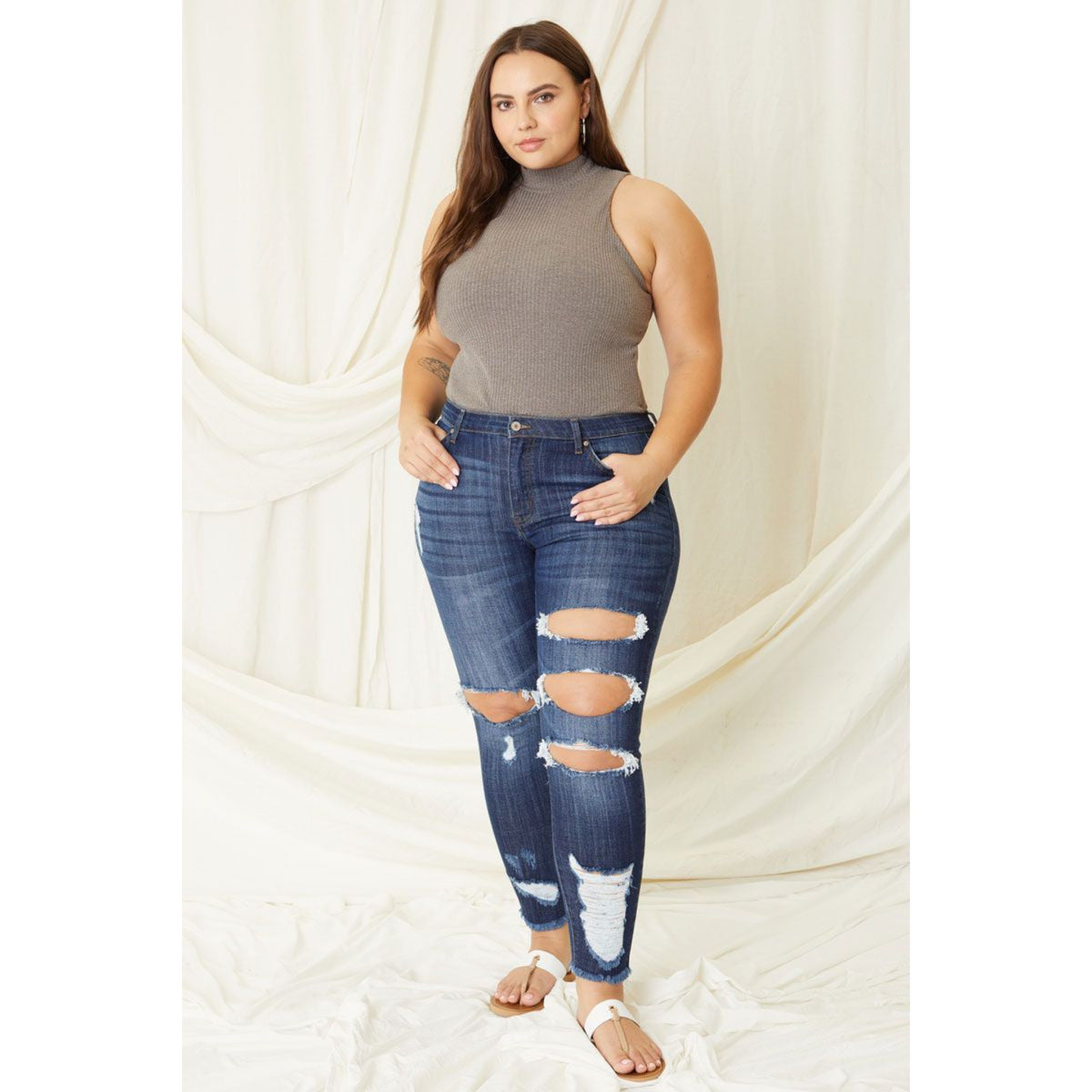Mid Rise Ankle Skinny Jeans - Plus - Denim - SLATE Boutique & Gifts