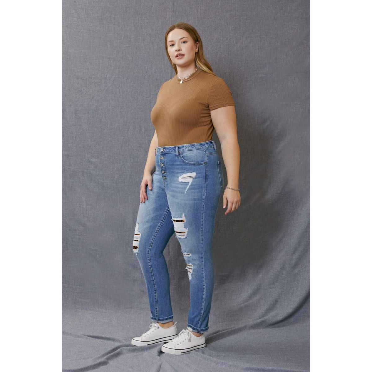 Plus Size Leopard Patch Classic Skinny - SLATE Boutique & Gifts