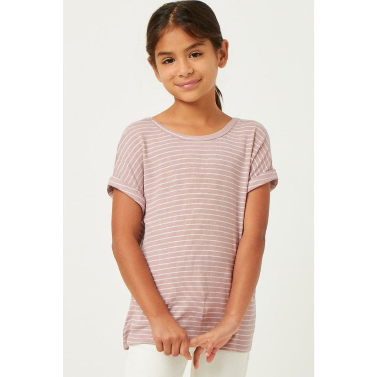 Girls Ribbed Stripe Crossback Knit Tee - SLATE Boutique & Gifts